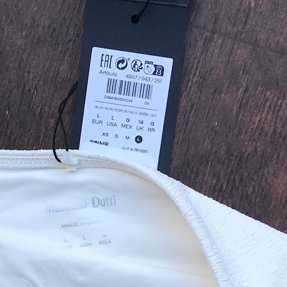 Massimo Dutti Textured Bikini Bottoms High-Rise Smocked Swimwear Size Large - Picture 6 of 6